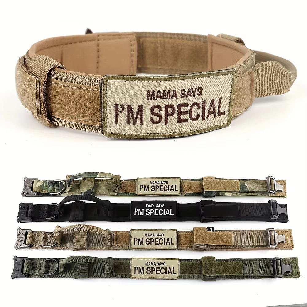 Heavy Duty Tactical Dog Collar with Handle – Military-Grade Training Collar for Medium & Large Dogs | Outdoor Walking with Velcro Patch