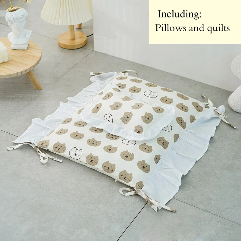 Solid Wood Princess Pet Bed for Cats & Small Dogs – Detachable Luxury Sofa Bed with Pillow & Blanket Set