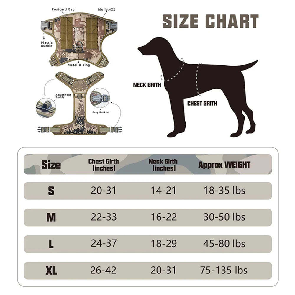 Reflective Tactical Dog Harness & Leash Set – Adjustable No-Pull Training Vest for Small & Large Dogs | Padded Outdoor Pet Harness