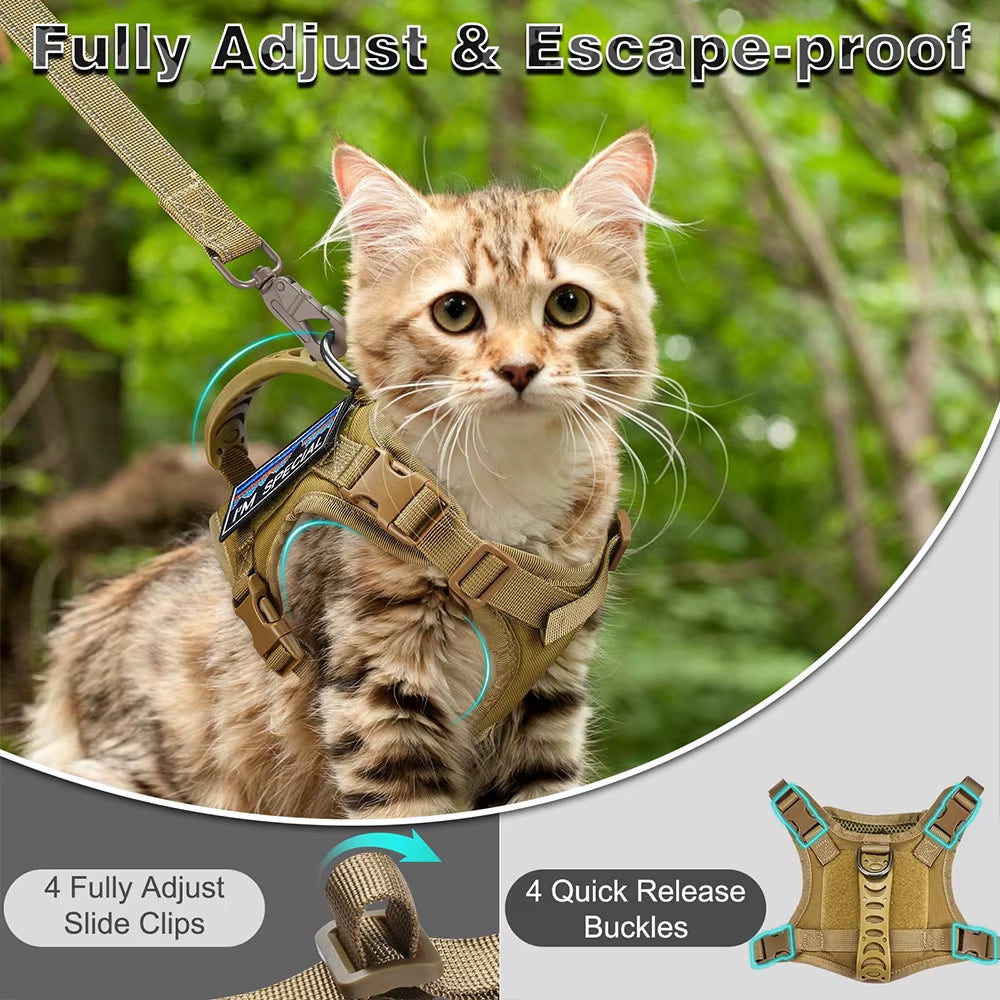 Tactical Cat Harness & Leash Set with Patches – Adjustable Pet Vest with Handle for Walking Large Cats & Small Dogs
