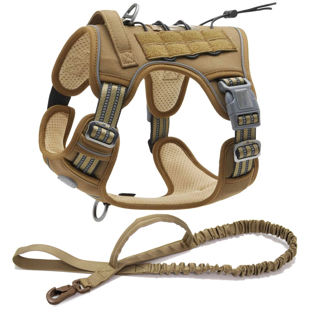 Reflective Tactical Dog Harness & Leash Set – Adjustable No-Pull Training Vest for Small & Large Dogs | Padded Outdoor Pet Harness