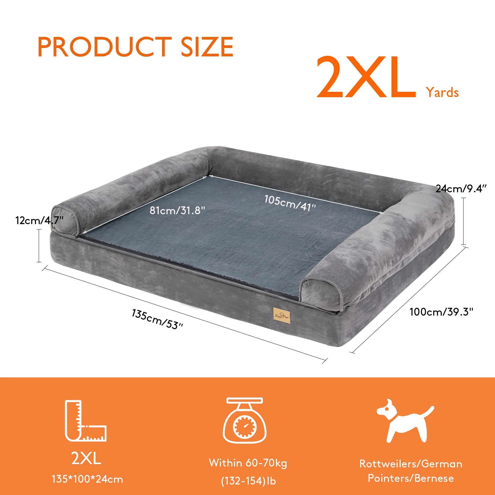Orthopedic Dog Bed Extra Large – Supportive Pet Mattress with Bolster Sides, Removable Washable Cover & Soft Foam Cushion
