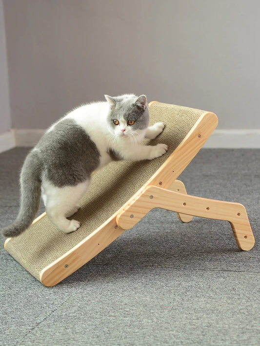 3-in-1 Cat Scratcher Lounge Bed with Wooden Frame – Detachable Scratch Board, Anti-Scratch Training Toy for Claw Grinding