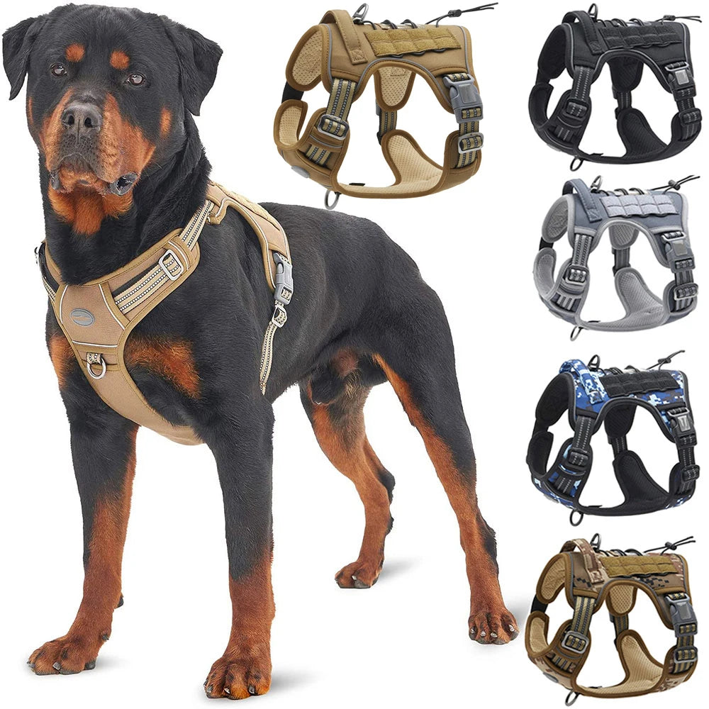 Reflective Tactical Dog Harness & Leash Set – Adjustable No-Pull Training Vest for Small & Large Dogs | Padded Outdoor Pet Harness