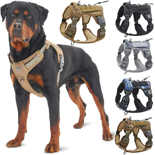 Reflective Tactical Dog Harness & Leash Set – Adjustable No-Pull Training Vest for Small & Large Dogs | Padded Outdoor Pet Harness