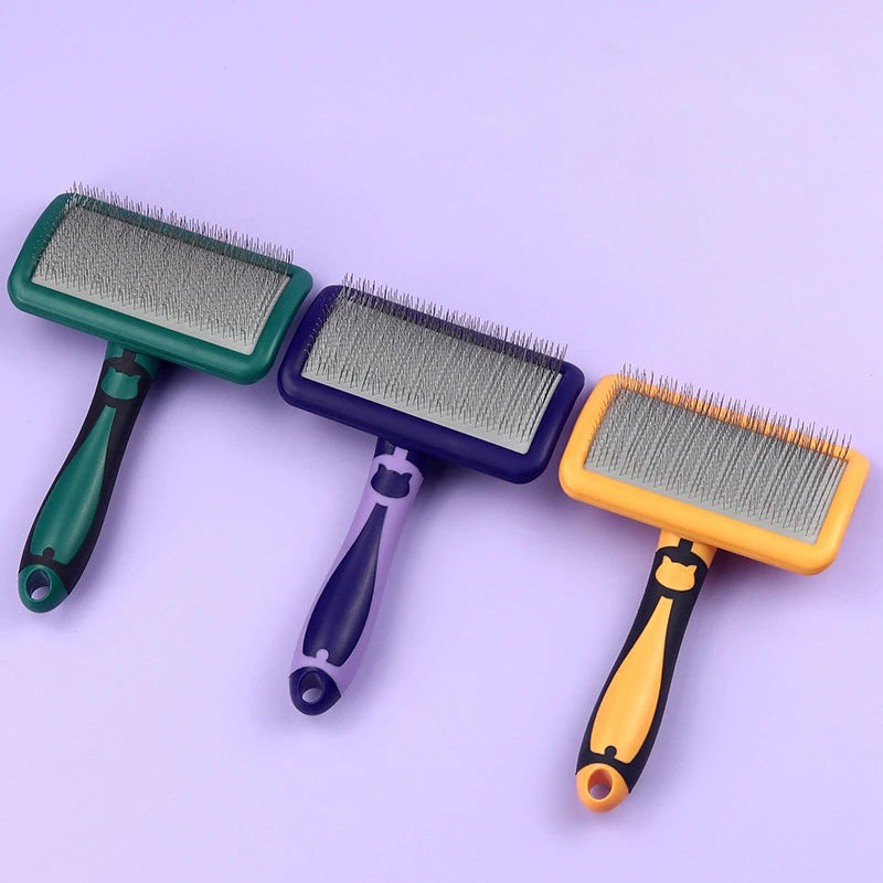 Stainless Steel Dog & Cat Grooming Brush – Hair Remover, Massage Comb & Deshedding Tool with Soft Anti-Slip Handle