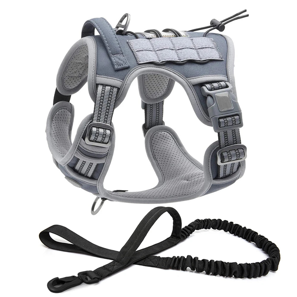 Reflective Tactical Dog Harness & Leash Set – Adjustable No-Pull Training Vest for Small & Large Dogs | Padded Outdoor Pet Harness