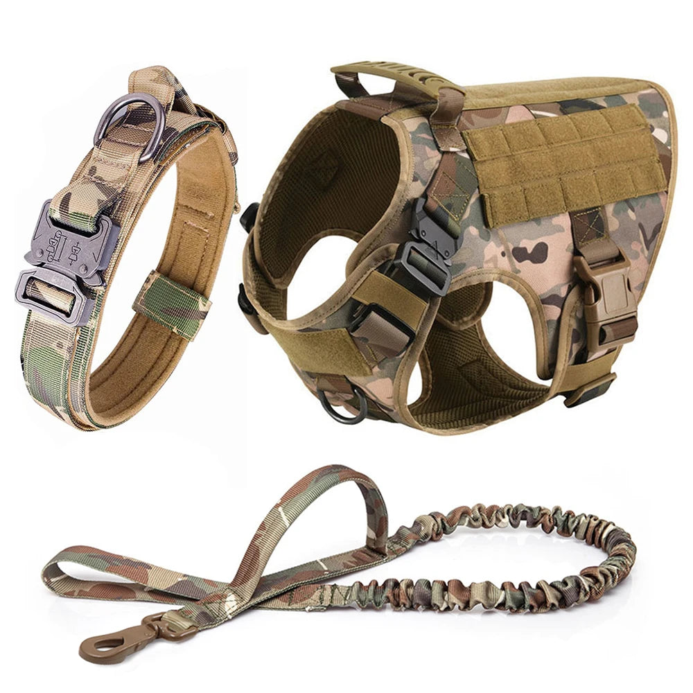 Tactical Dog Harness Set for Medium & Large Dogs – Adjustable Molle Vest with Leash, Collar & Pouches | Durable 1050D Nylon for German Shepherd, Malinois