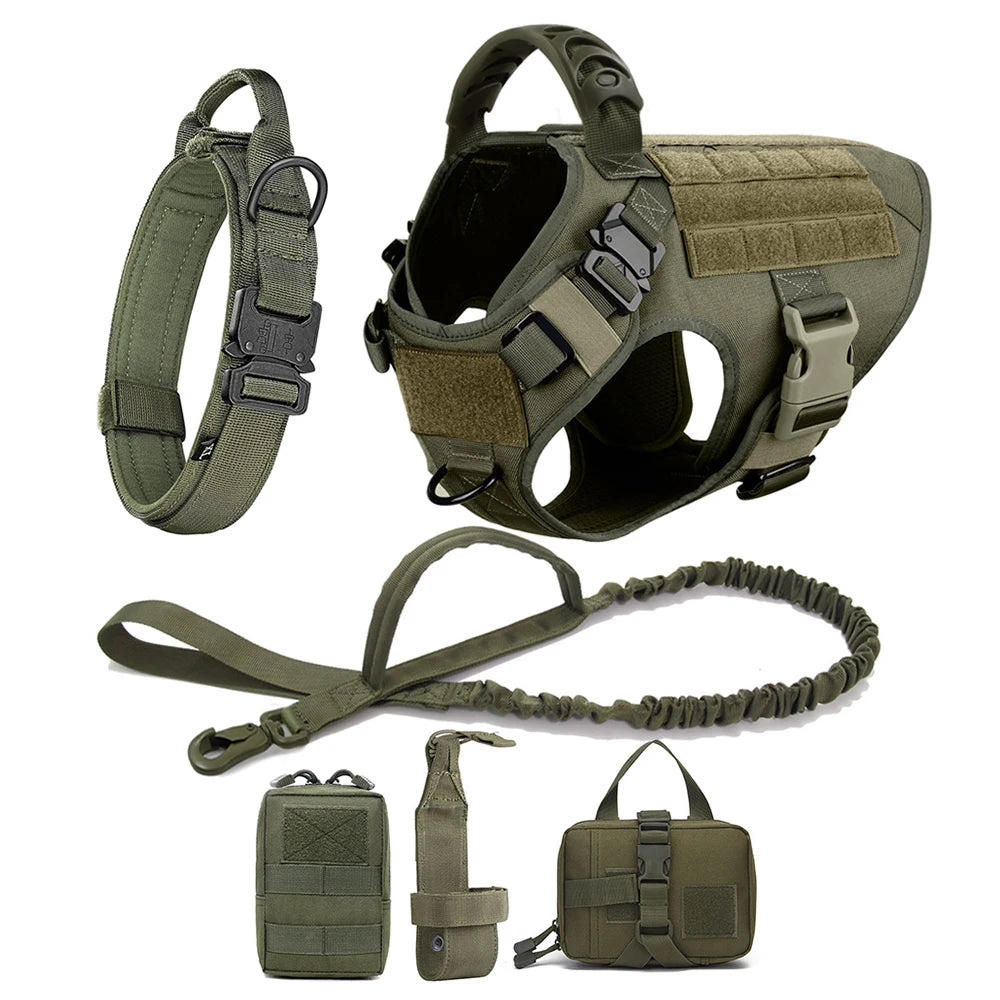 Tactical Dog Harness Set for Medium & Large Dogs – Adjustable Molle Vest with Leash, Collar & Pouches | Durable 1050D Nylon for German Shepherd, Malinois