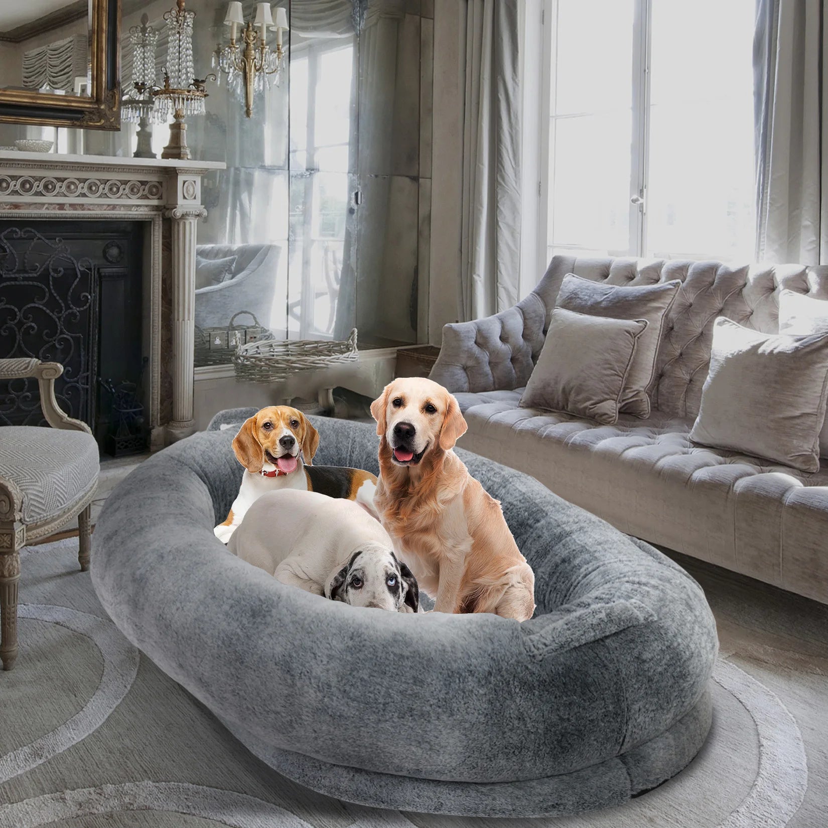 Large Human Dog Bed – 66" x 43" Giant Beanbag Bed for Adults & Pets with Washable Plush Cover & Blanket | Cozy Oversized Pet Lounger