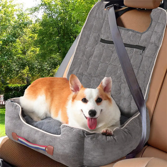 Dog Car Seat Protector & Booster Bed – Anti-Slip Travel Pet Seat with Safety Leash, Storage Pockets & Waterproof Liner | Holds Pets Up to 14kg