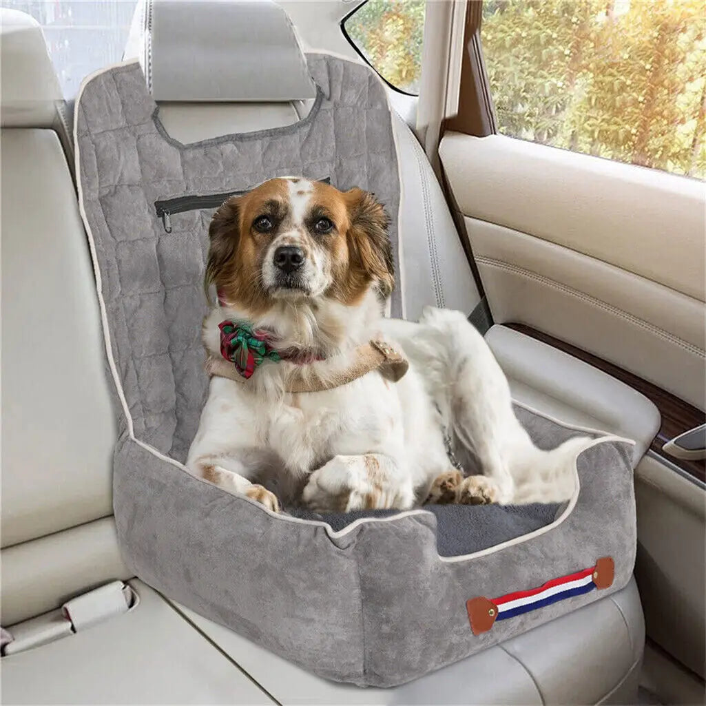 Dog Car Seat Protector & Booster Bed – Anti-Slip Travel Pet Seat with Safety Leash, Storage Pockets & Waterproof Liner | Holds Pets Up to 14kg