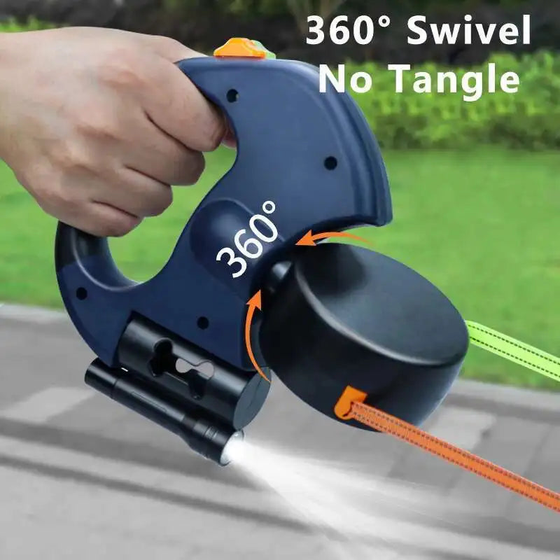 Dual Auto Retractable Dog Leash with LED Flashlight & Waste Bag Holder – 3M Tangle-Free Double Leash for Two Dogs | 360° Swivel No-Tangle Design
