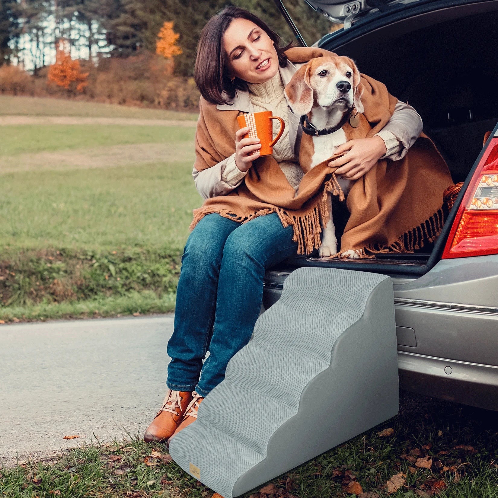 Extra Wide Dog Stairs Ramp for Beds & Couches – Non-Slip Pet Steps with Waterproof Cover | 3, 4, 5 Step Options for Small & Senior Dogs