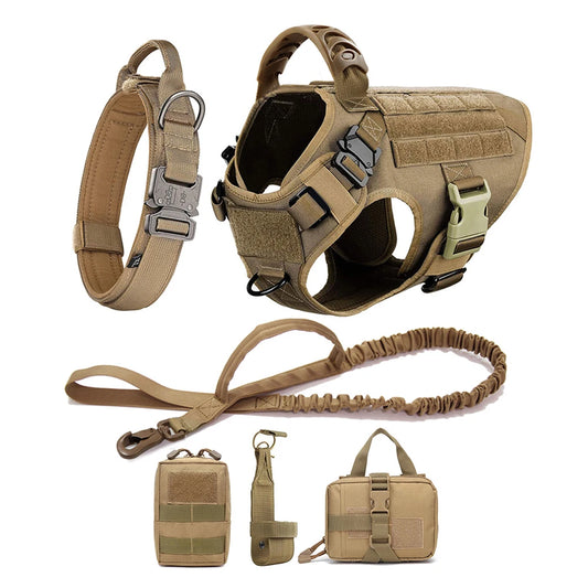 Tactical Dog Harness Set for Medium & Large Dogs – Adjustable Molle Vest with Leash, Collar & Pouches | Durable 1050D Nylon for German Shepherd, Malinois