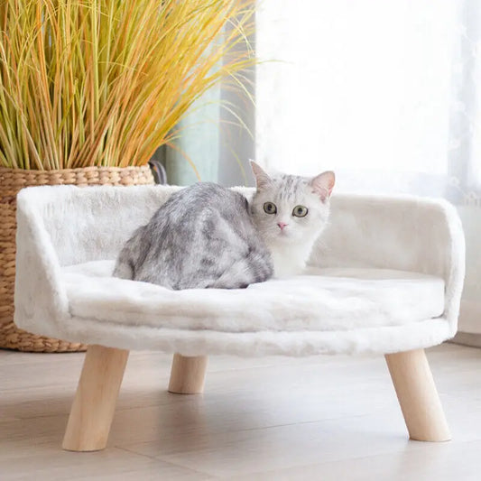 Luxury Plush Cat & Dog Bed with Cushion – Small Pet Nesting Chair with Wooden Legs | Washable, Soft & Stylish Couch for Cats & Puppies