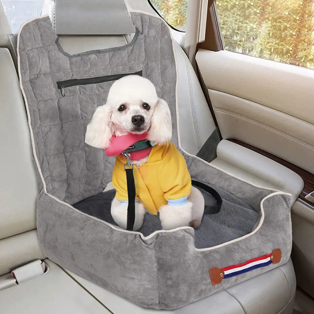 Dog Car Seat Protector & Booster Bed – Anti-Slip Travel Pet Seat with Safety Leash, Storage Pockets & Waterproof Liner | Holds Pets Up to 14kg