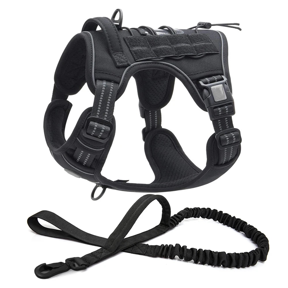 Reflective Tactical Dog Harness & Leash Set – Adjustable No-Pull Training Vest for Small & Large Dogs | Padded Outdoor Pet Harness