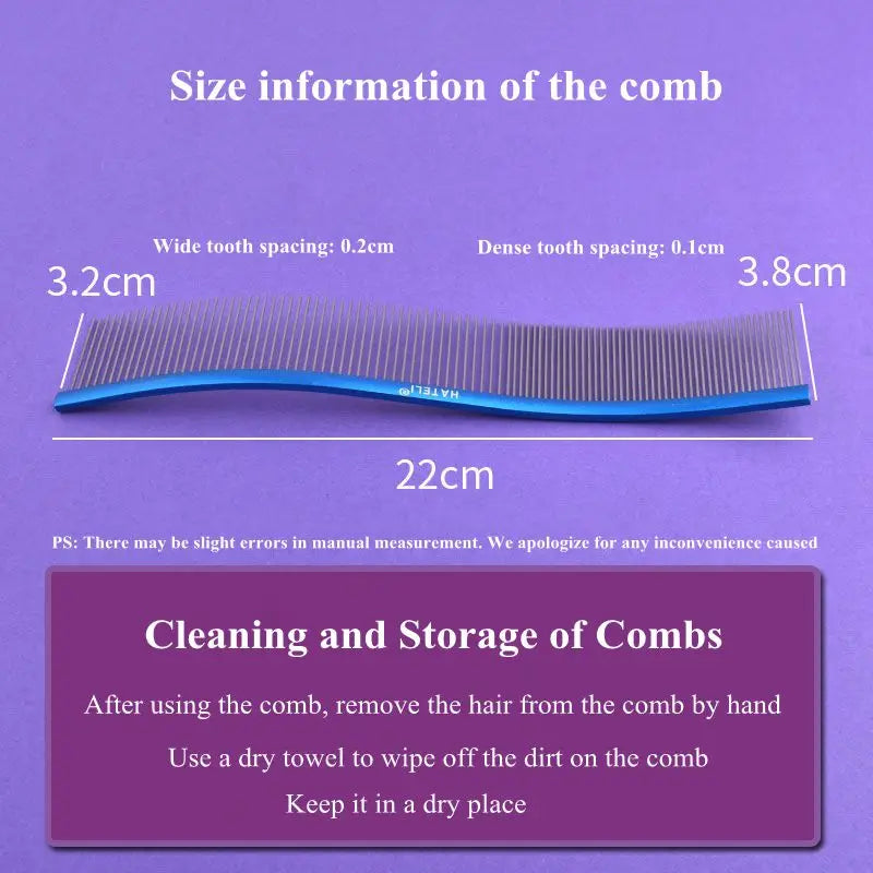 22cm Stainless Steel Pet Grooming Comb – Dual-Sided Dog & Cat Brush with Dense and Sparse Teeth for Hair Removal & Detangling