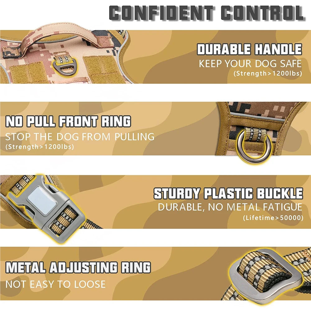 Reflective Tactical Dog Harness & Leash Set – Adjustable No-Pull Training Vest for Small & Large Dogs | Padded Outdoor Pet Harness