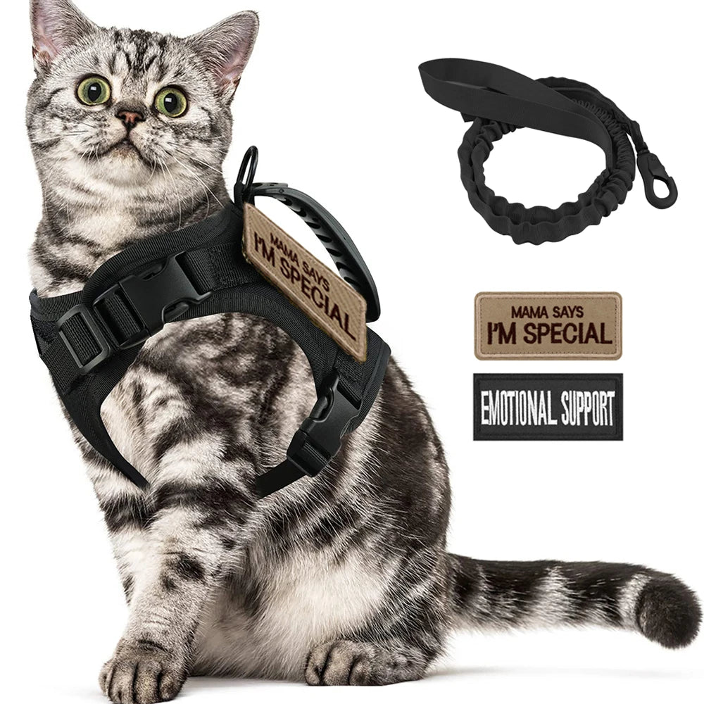 Tactical Cat Harness & Leash Set with Patches – Adjustable Pet Vest with Handle for Walking Large Cats & Small Dogs