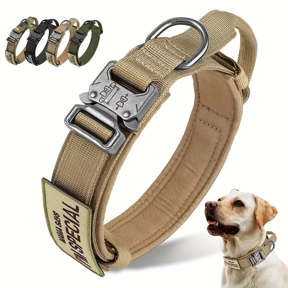 Heavy Duty Tactical Dog Collar with Handle – Military-Grade Training Collar for Medium & Large Dogs | Outdoor Walking with Velcro Patch