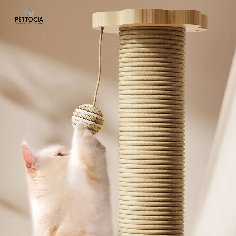 Wooden Cat Scratching Post with Sisal & Turntable – Durable Claw Grinder Toy for Kittens with 4 Interactive Balls