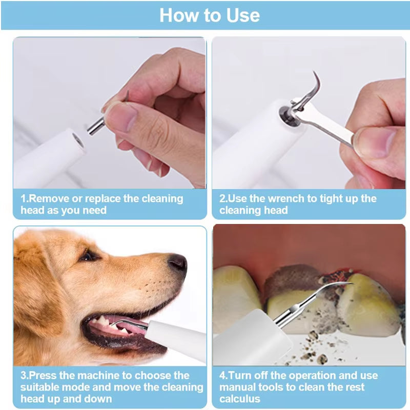 Ultrasonic Dog Toothbrush & Dental Scaler – Electric Plaque Remover Tool for Dogs & Cats | Pet Teeth Cleaning Kit for Tartar, Calculus & Oral Care
