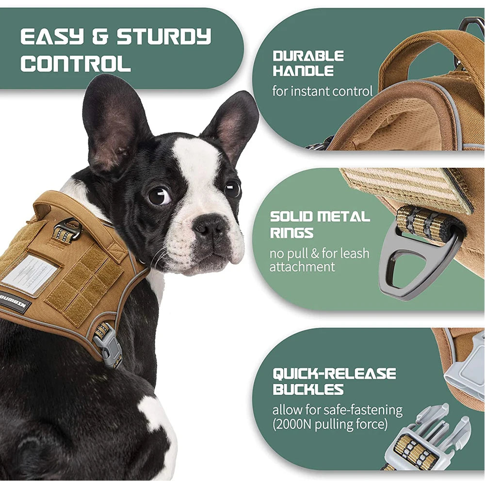 Reflective Tactical Dog Harness & Leash Set – Adjustable No-Pull Training Vest for Small & Large Dogs | Padded Outdoor Pet Harness