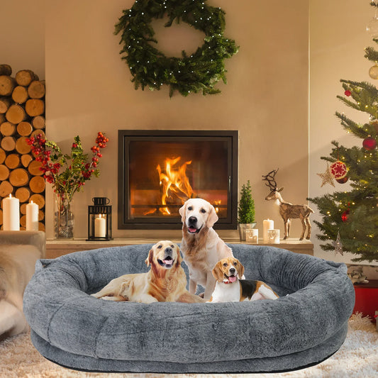 Large Human Dog Bed – 66" x 43" Giant Beanbag Bed for Adults & Pets with Washable Plush Cover & Blanket | Cozy Oversized Pet Lounger