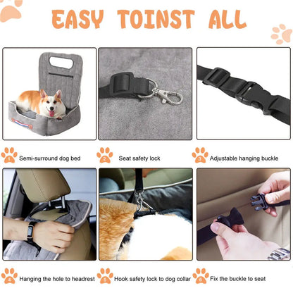 Dog Car Seat Protector & Booster Bed – Anti-Slip Travel Pet Seat with Safety Leash, Storage Pockets & Waterproof Liner | Holds Pets Up to 14kg