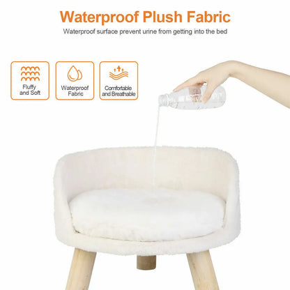 Luxury Plush Cat & Dog Bed with Cushion – Small Pet Nesting Chair with Wooden Legs | Washable, Soft & Stylish Couch for Cats & Puppies