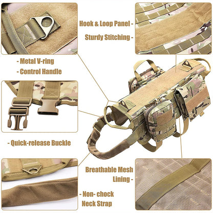 Camouflage Tactical Dog Harness & Leash Set – No-Pull Training Vest for German Shepherd, Malinois & Large Dogs | Adjustable & Durable